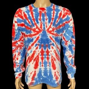Gildan Unisex Red White Blue L Ultra Cotton Tie Dye LS July 4th Freedom in EUC